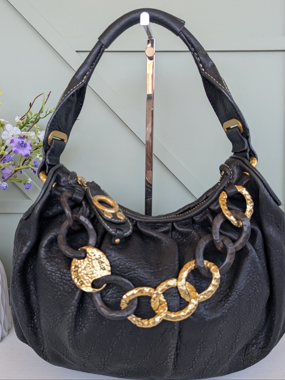 vintage Juicy Couture black leather hobo shoulder bag